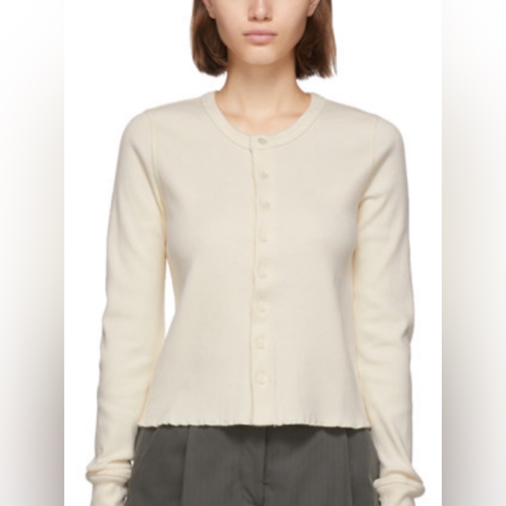 A set of Helmut lang Cream Button-Up Cardigan with vest. 100% cotton
